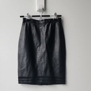 Vintage Jeromo Italy Genuine Leather Rope Embroidered Edge Pencil Skirt